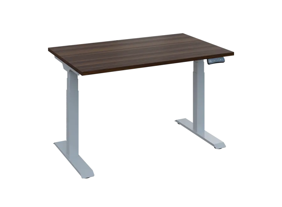 Fleximax 28-12 výškově nastavitelný stůl, kovová podnož stříbrná, deska 25 mm, široký 1200 mm, ořech královský